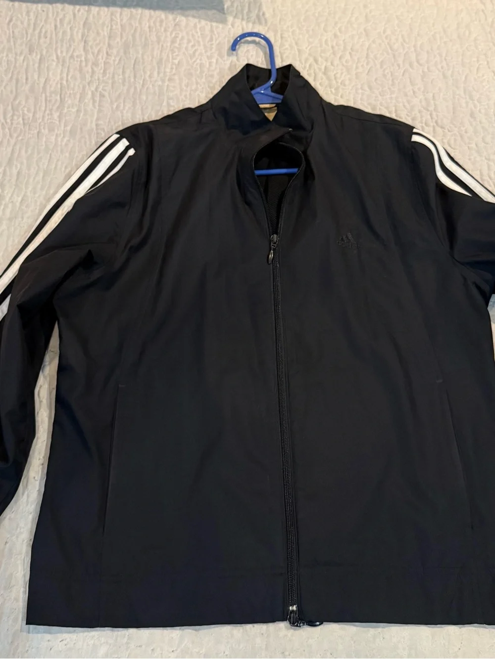 adidas Black Windbreaker with White Three-Stripes